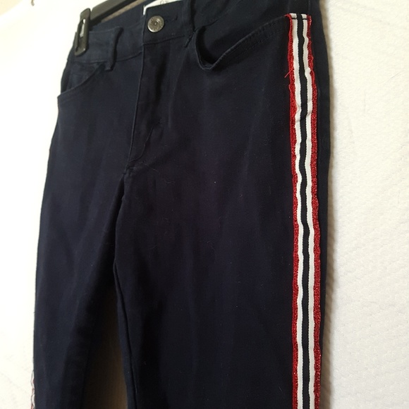 Zara Denim - Zara NWOT Dark Wash High Rise Striped Skinnies  06